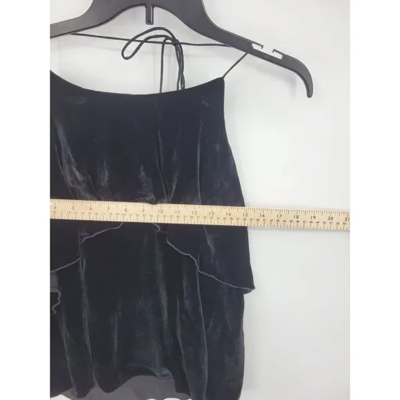 Alice + Olivia Top Womens Small Black Velvet Sleeveless Backless Tiered Halter - Picture 7 of 9